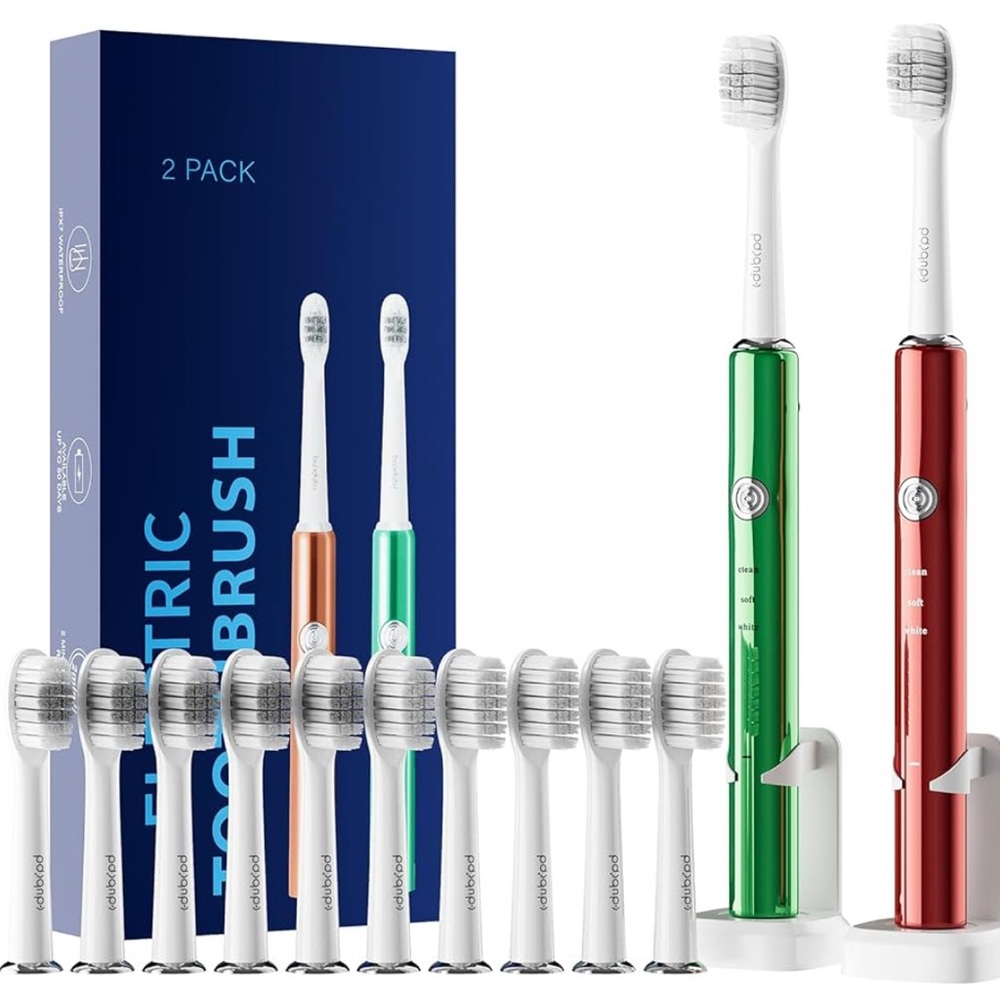 NWT 2 Pack Sonic Electric Toothbrushes with 10 Brush Heads - Picture 3 of 9